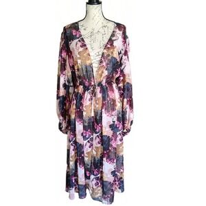 Torrid Dark Floral Sheer Challis Maxi Kimono Duster 3X Glitter Boho Cottage
